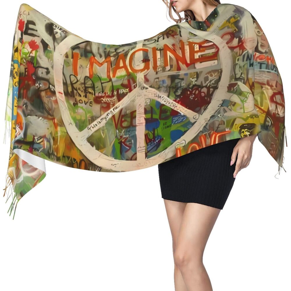 2888 Rectangle Peace Sign Graffiti All You Need Is Love Women's Scarf